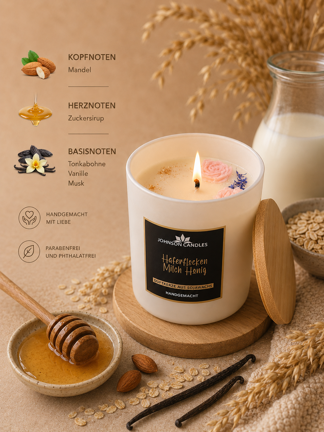 Sojakerze Haferflocken Milch Honig