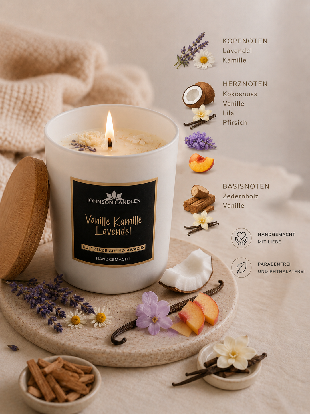 Sojakerze Vanille Kamille Lavendel